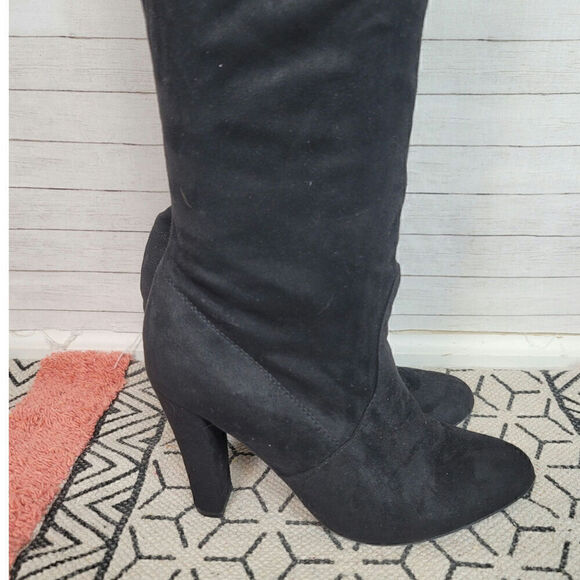 STEVE MADDEN "GORGEOUS" VEGAN SUEDE OVER THE KNEE BLACK BOOTS, sz 10 - Picture 9 of 16